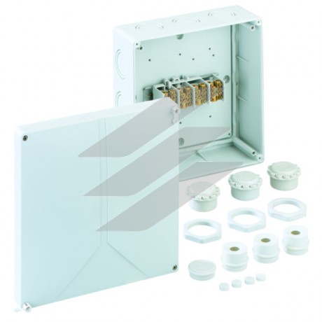 Розподільча коробка Abox HA 250 (250x250x115), магістральна клема 4пол.х25мм², полістирол, метрич. введеня-14 місць (3-М20/М25, 9-М40/М50, 2 на днищі-М25/М32), IP65, Spelsberg